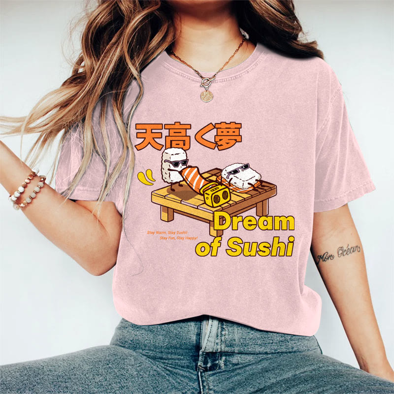 100% Cotton Women's Japanese Dream Of Sushi Art Print Casual T-shirt - Pink - 2XL - image 4