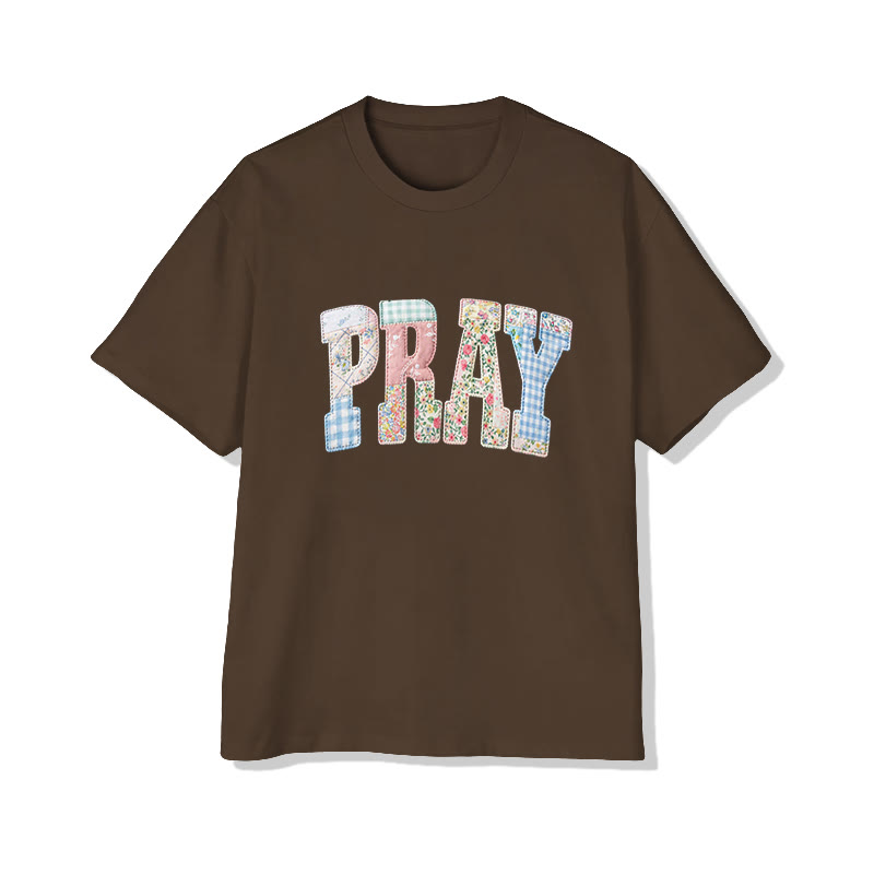 Vintage Floral Pray Christian Pattern Print Short Sleeved Round Neck Cotton T-shirt - Brown - US28-30(4XL) - image 6