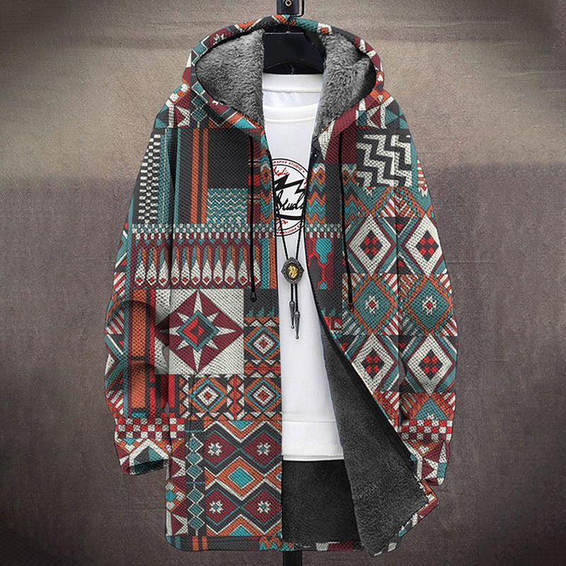 Men's Art Vintage Pattern Print Unisex Plush Thick Long-sleeved Fleece Jacket Coat - image 2