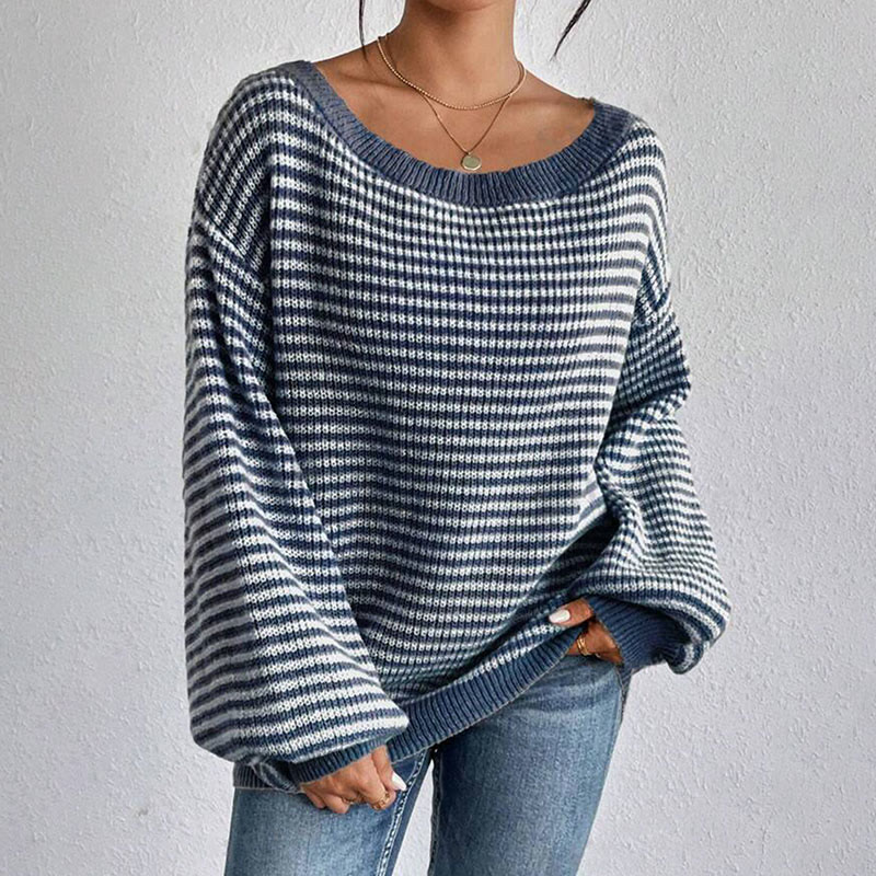 Striped Pattern Drop Shoulder Sweater - image 2