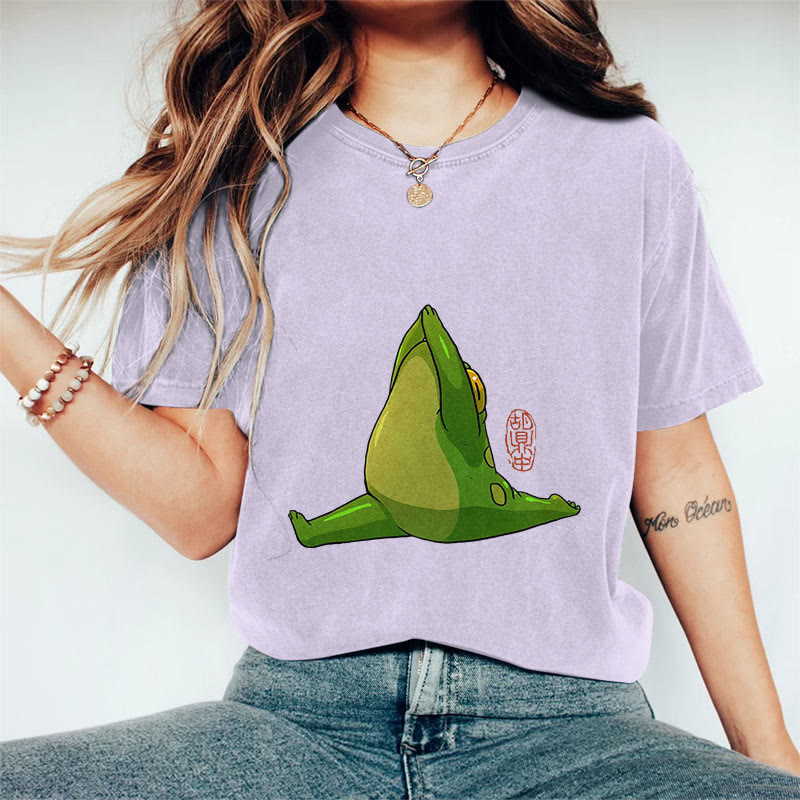 100% Cotton Funny Frog Doing Yoga Art Print Casual T-shirt - Purple - 2XL - image 9