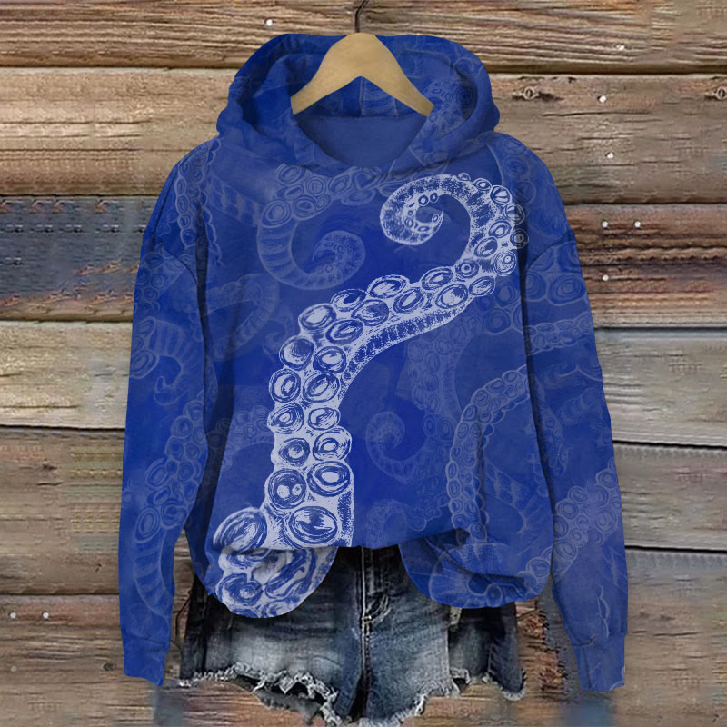 Octopus Print Long Sleeve Hoodie - Blue - US44-46(8XL) - image 3