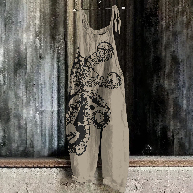 Octopus Asymmetric Print Casual Jumpsuit  - Khaki - 5XL - image 5