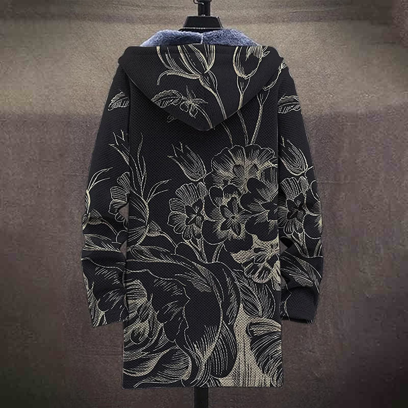 Traditional Floral Pattern Print Unisex Plush Thick Long-sleeved Fleece Jacket Coat - image 4