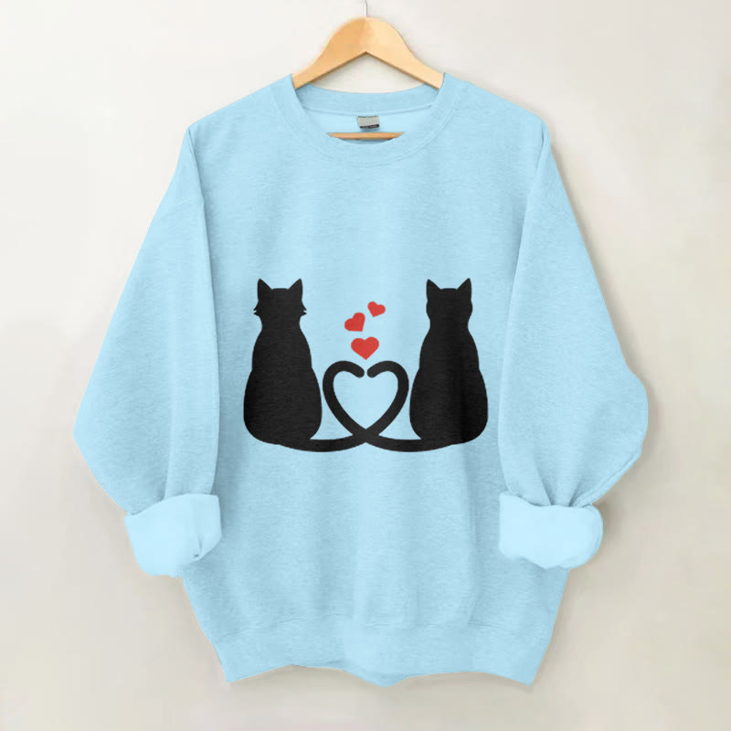 100% Cotton Valentine's Day Cat Hearts Print Crew Neck Sweatshirt - Blue - 2XL - image 3
