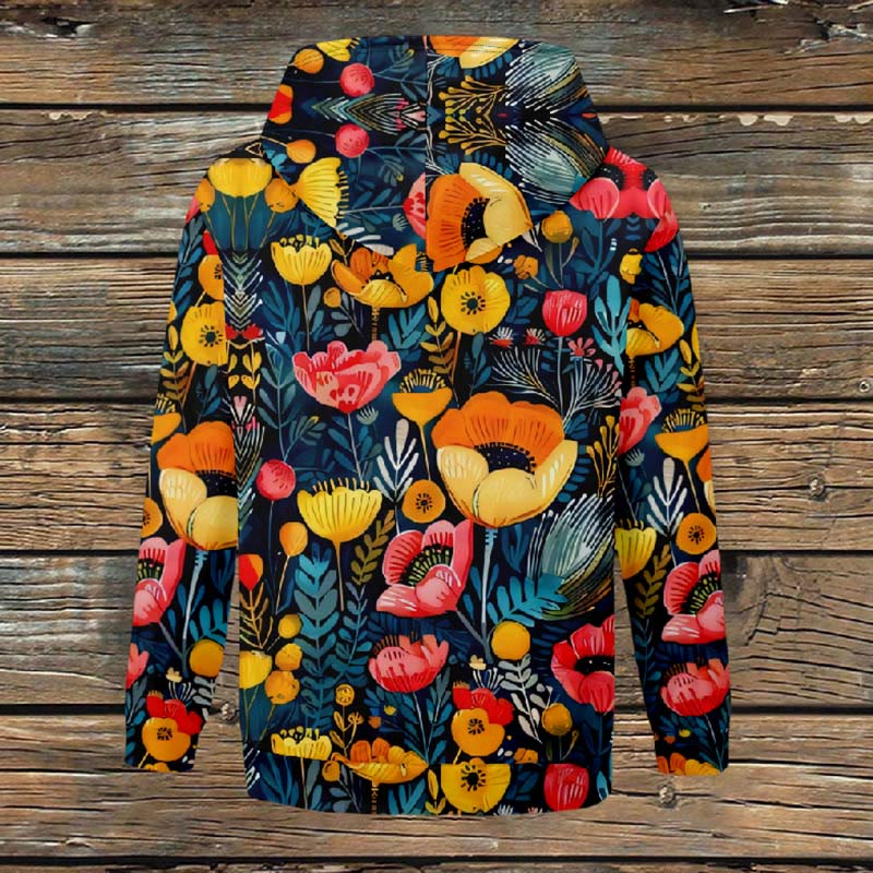 Women's Retro Red And Yellow Floral Art Print Fleece Jacket - image 3