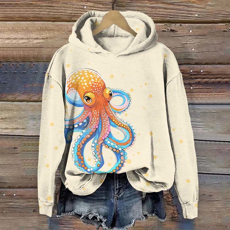 Japanese Funny Bubble Octopus Print Long Sleeve Hoodie - Apricot - US44-46(8XL) - image 3