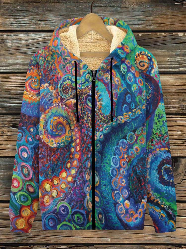 Multicolor Octopus Oil Painting Art Print Fleece Jacket