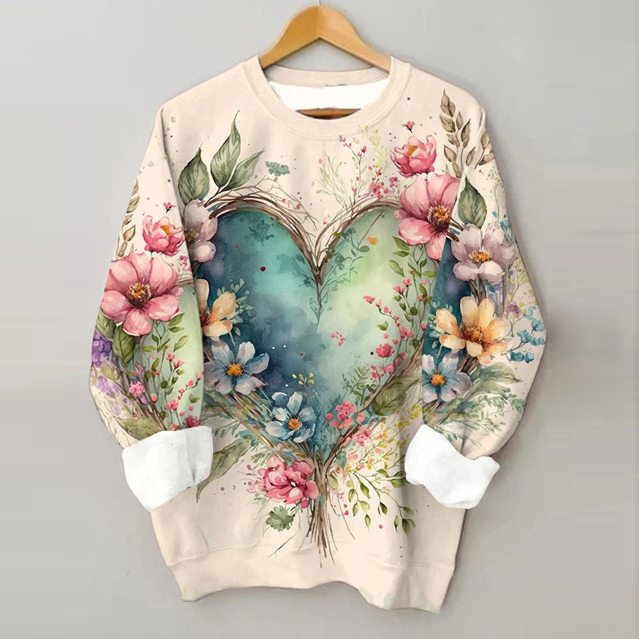 Vintage Valentine's Day Heart Flower Hoodie - Apricot - 5XL - image 1