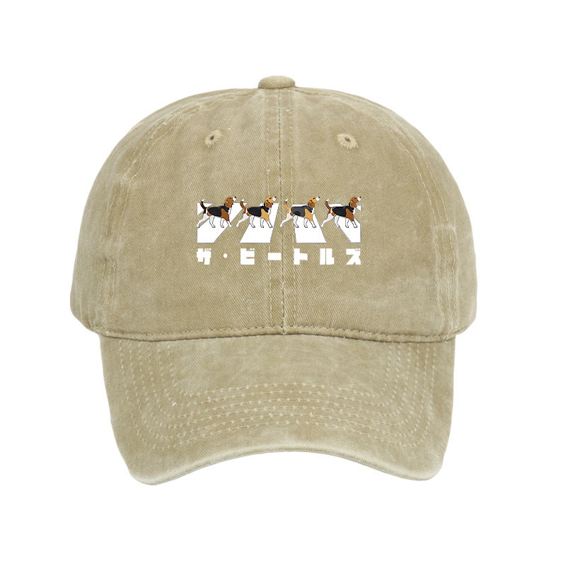 Unisex 100% Cotton Walking Beagles Vintage Print Cap - Khaki - one size - image 2