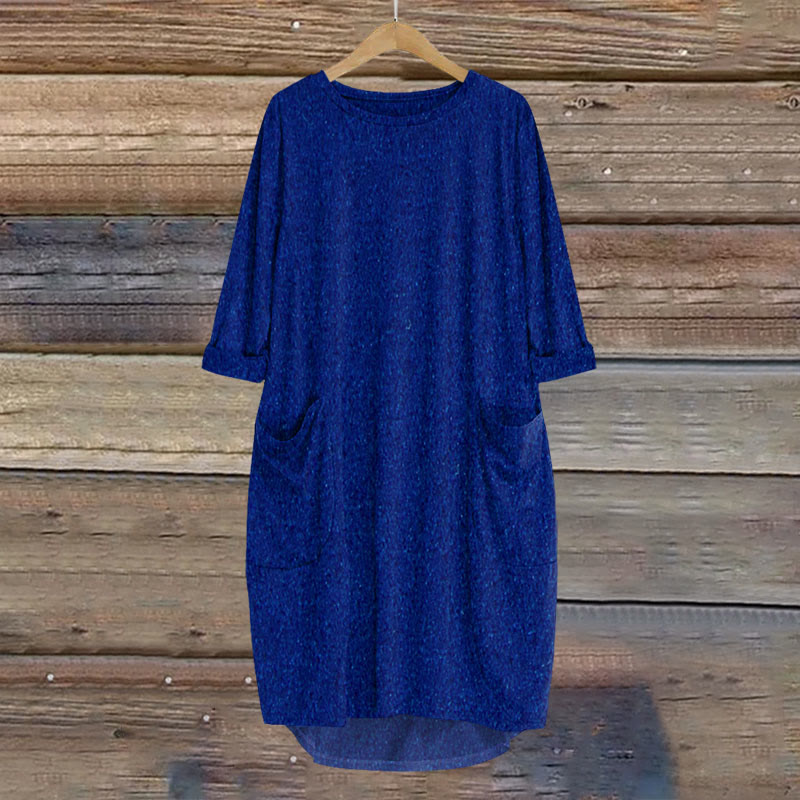 Women's Solid Color Loose Elegant Casual Long-sleeved Pocket Dress - image 11