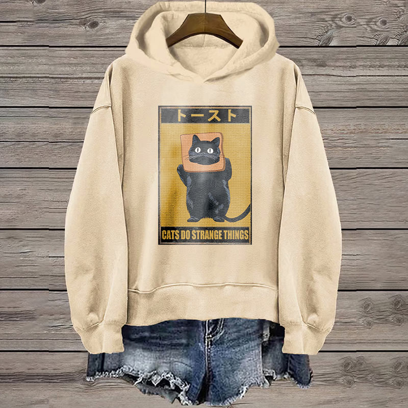 Japanese Style Bread Cat Print Casual Long Sleeve Hoodie - Apricot - 8XL - image 1