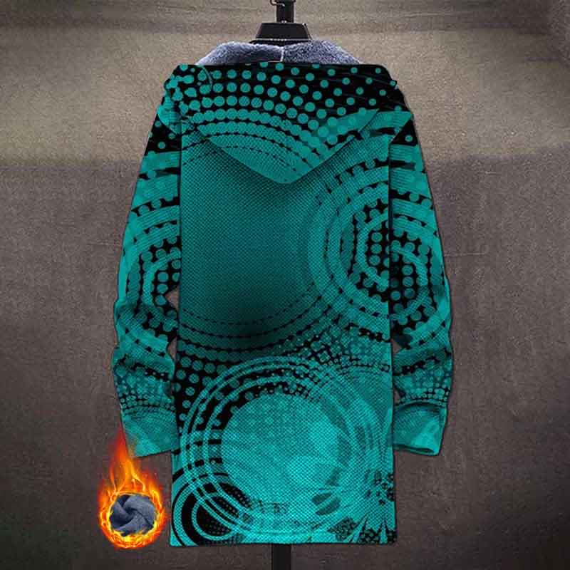 Cyan Abstract Circle Patterns Print Unisex Plush Thick Long-sleeved Fleece Jacket Coat - image 3