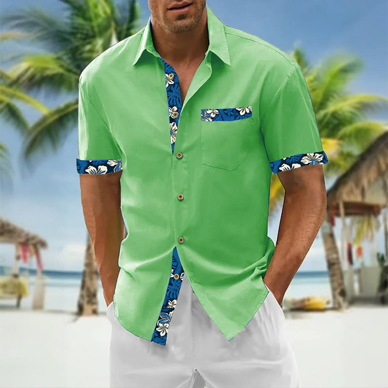 Men's Resort Style Contrast Print Casual Short Sleeve Shirt - Green - 5XL - image 4