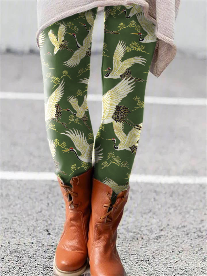 Dashingsoul Cranes & Pine Trees Japanese Traditional Pattern Leggings