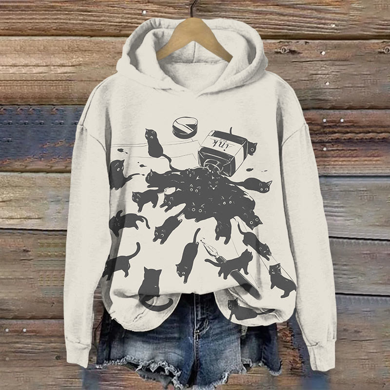 Fun Poured Cat Ink Print Long Sleeve Hoodie - Apricot - US44-46(8XL) - image 3