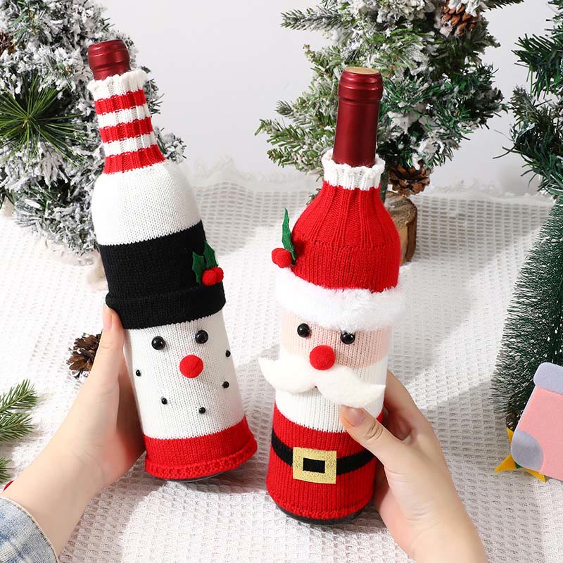 Christmas Decorations Cartoon Knitted Old Man Snowman Atmosphere Layout Dress Up Bottle Set - image 3