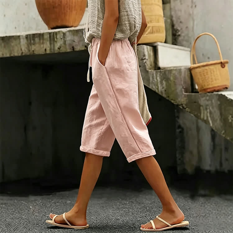 Elegant Solid Casual Pocket Mid Short Pants  - Pink - US 24 (4XL) - image 4