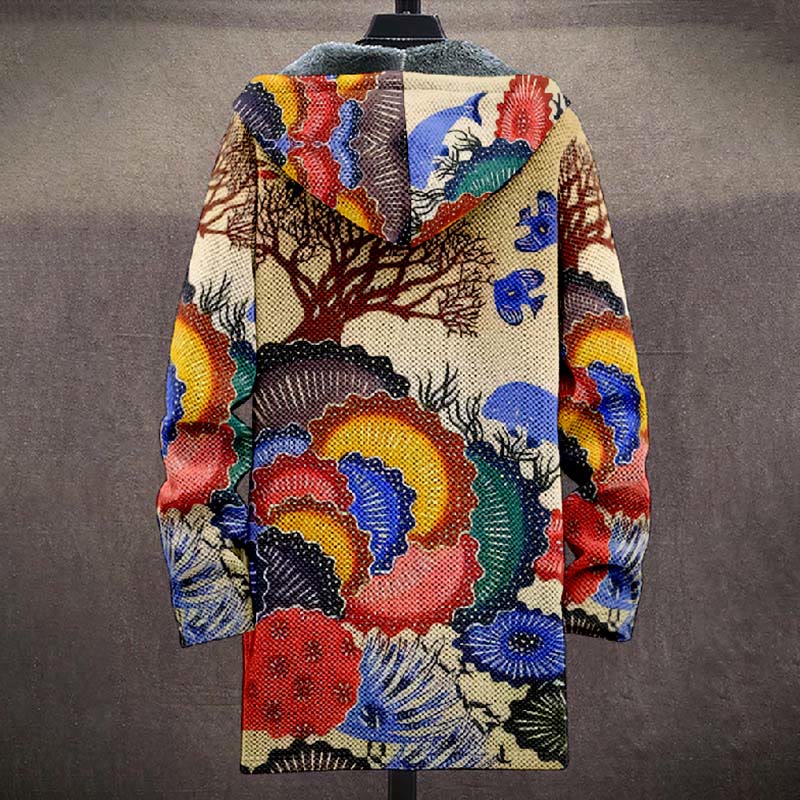 Colorful Fan-shape Pattern Tree Print Unisex Plush Thick Long-sleeved Fleece Jacket Coat - image 3