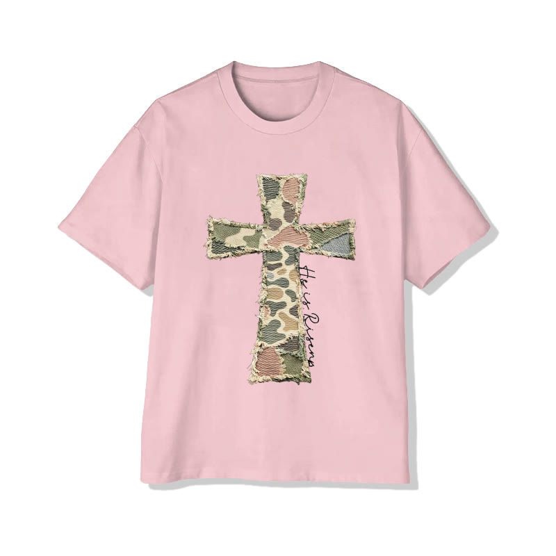 Christian He Is Risen Camouflage Cross Print Pattern Cotton Print T-shirt - Pink - US16-18(2XL) - image 8