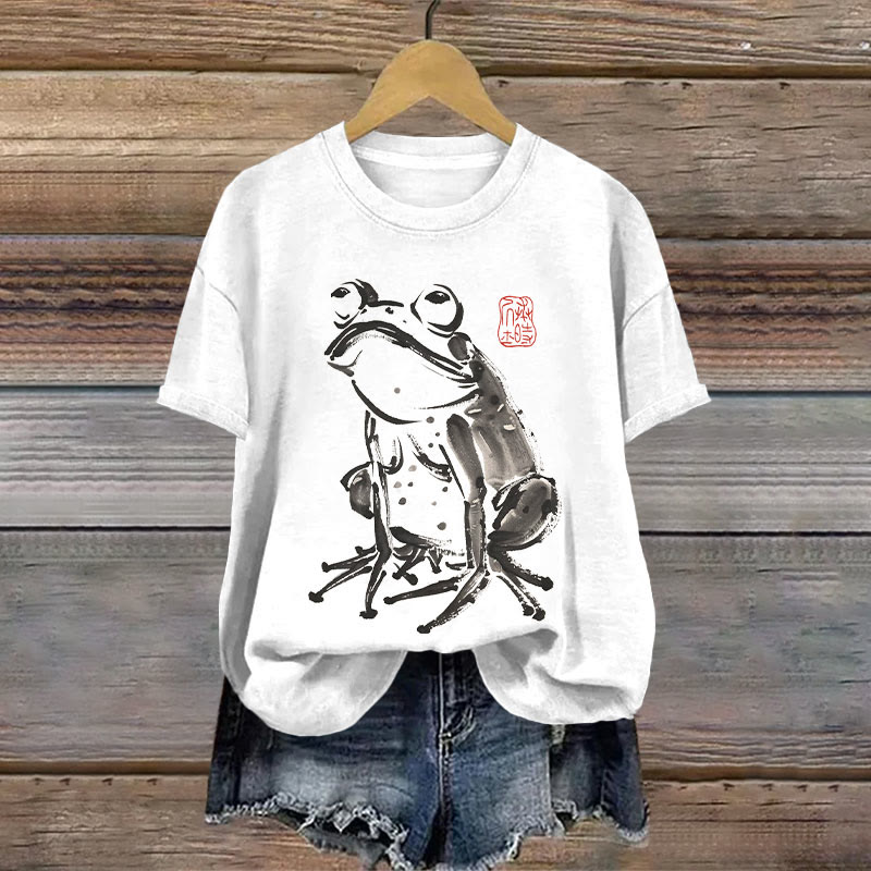 Dashingsoul 100% Cotton Japanese Retro Curious Frog Print T-shirt