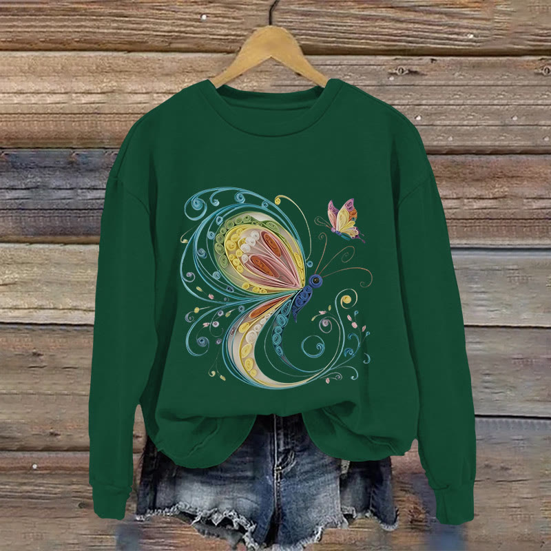 Colorful Butterfly Origami Print Long Sleeved Sweatshirt - Green - US16-18(2XL) - image 4