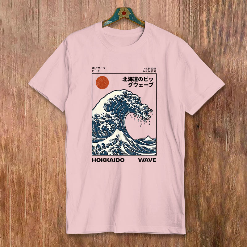 100% Cotton Hokkaido Wave Print T-shirt - Pink - 2XL - image 5