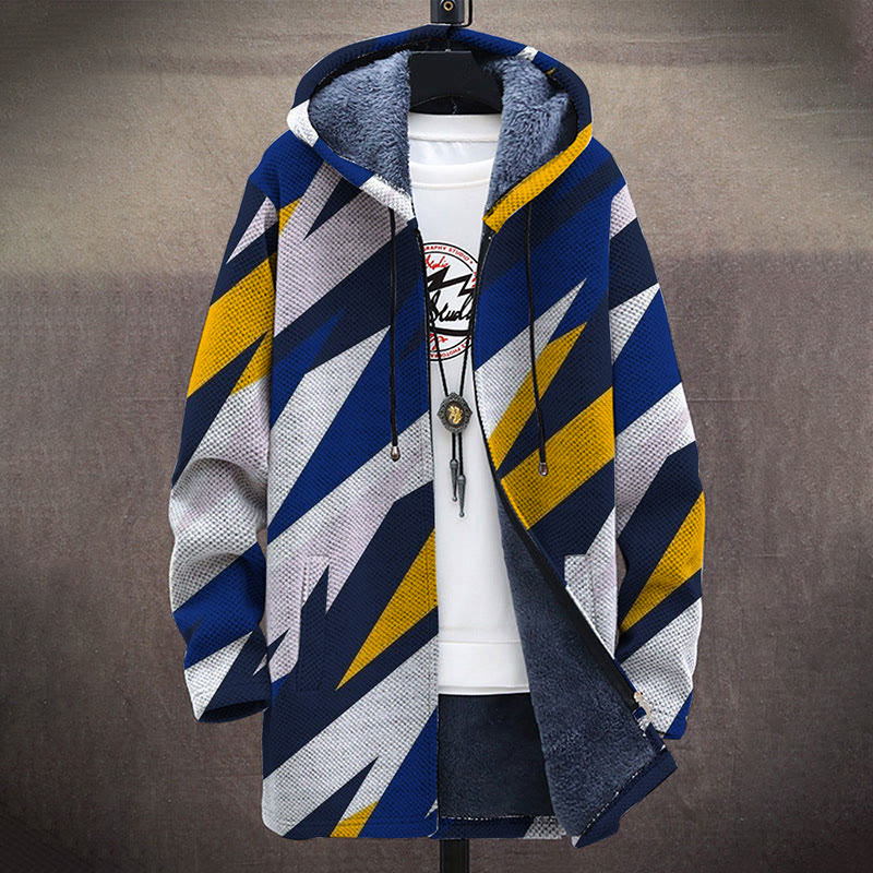 Geometric Contrast Lightning Zigzag Pattern Print Unisex Plush Thick Long-sleeved Fleece Jacket Coat - image 2