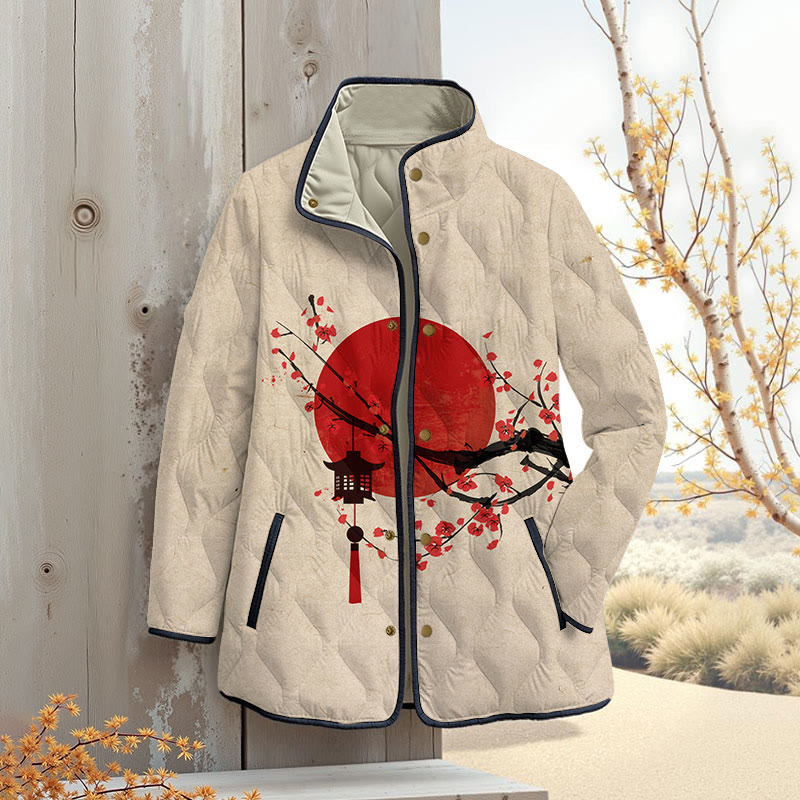 Japanese Sun & Lantern On Plum Blossom Art Print Outerwear Jackets - Apricot - 4XL - image 4