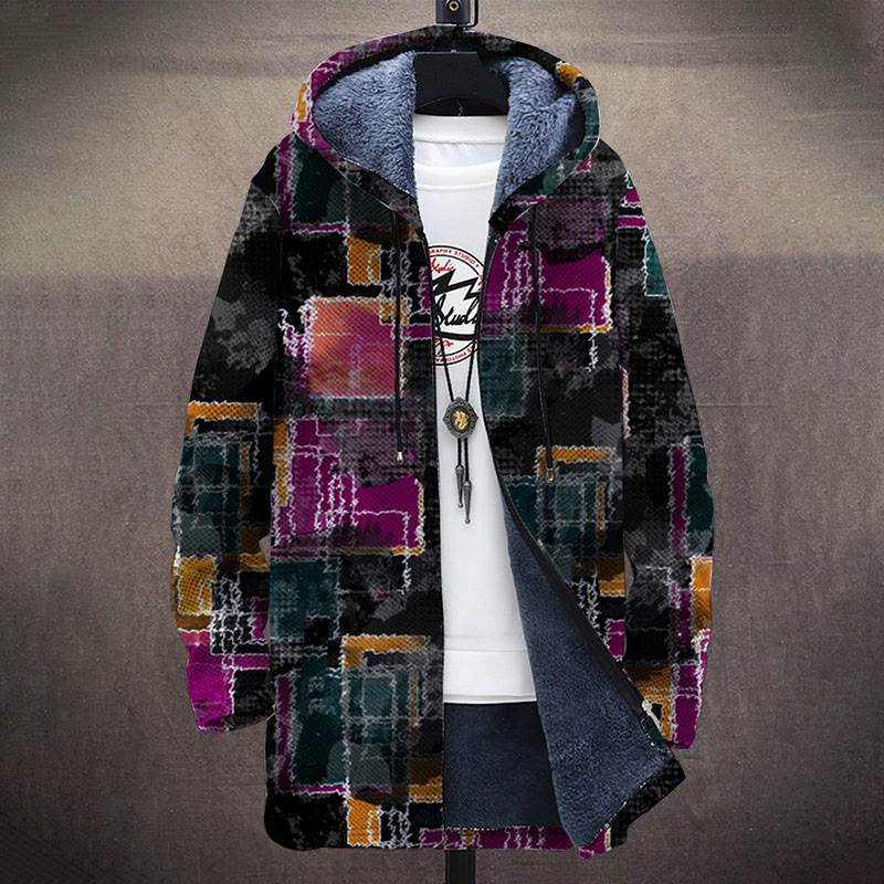 Retro Tie Dye Color Block Patchwork Pattern Print Unisex Plush Thick Long-sleeved Fleece Jacket Coat - image 2