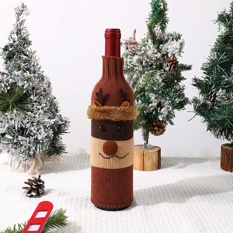 Christmas Decorations Cartoon Knitted Old Man Snowman Atmosphere Layout Dress Up Bottle Set - Deer - one size - image 8