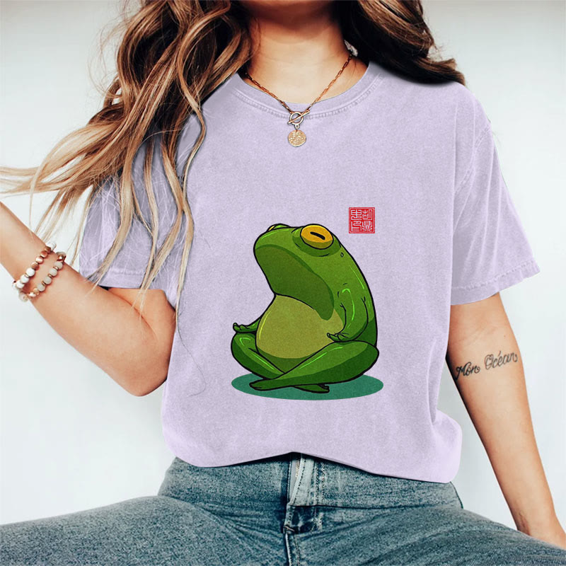 100% Cotton Frog Meditation Art Print Casual T-shirt - Purple - 2XL - image 9