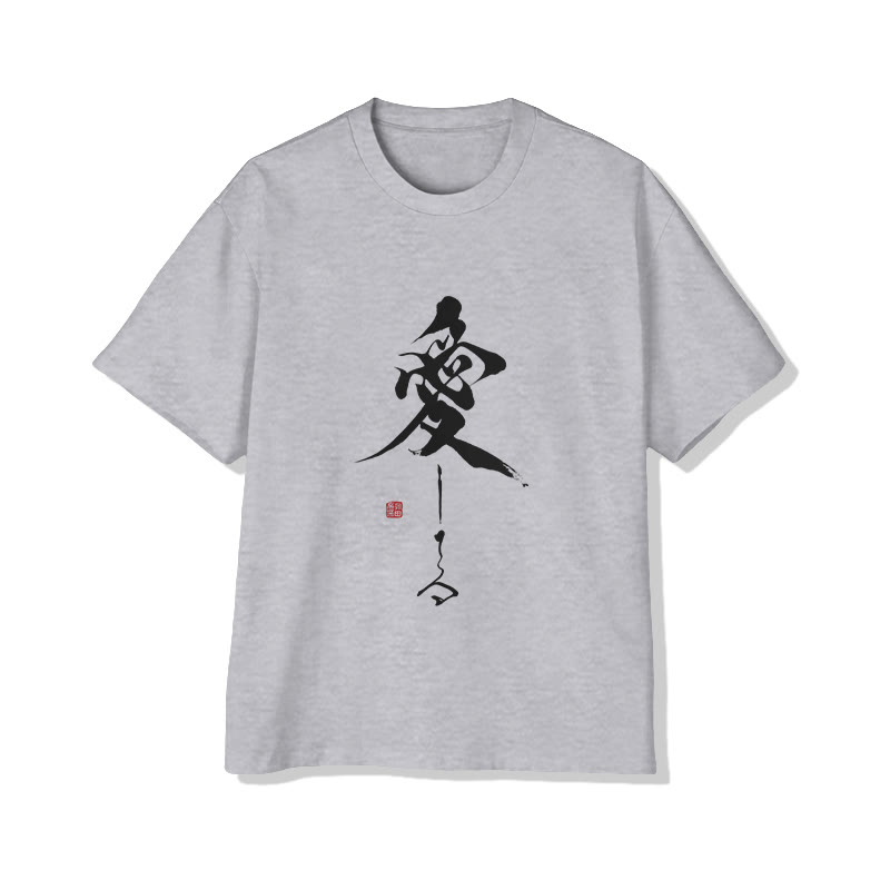 Japanese Calligraphy Art Print Short Sleeved Crew Neck T-shirt - Grey - 2XL - image 3