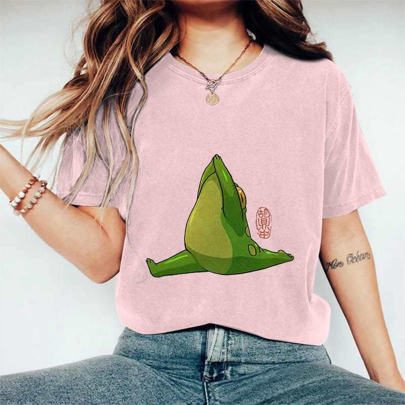 100% Cotton Funny Frog Doing Yoga Art Print Casual T-shirt - Pink - 2XL - image 7
