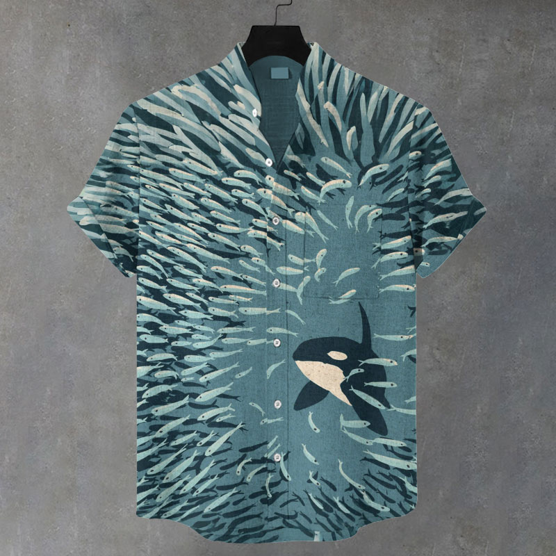 Men's Orca And Herring Ball Art Print Casual Shirt - Green - 5XL - image 1