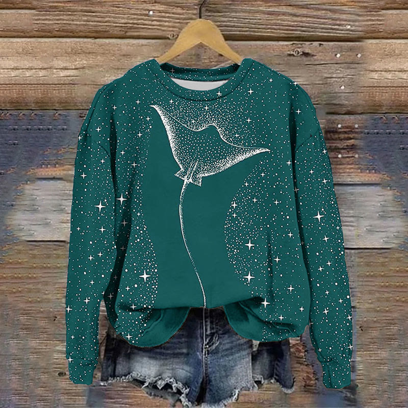 Starry Spotted Eagle Rays Print Sweatshirt