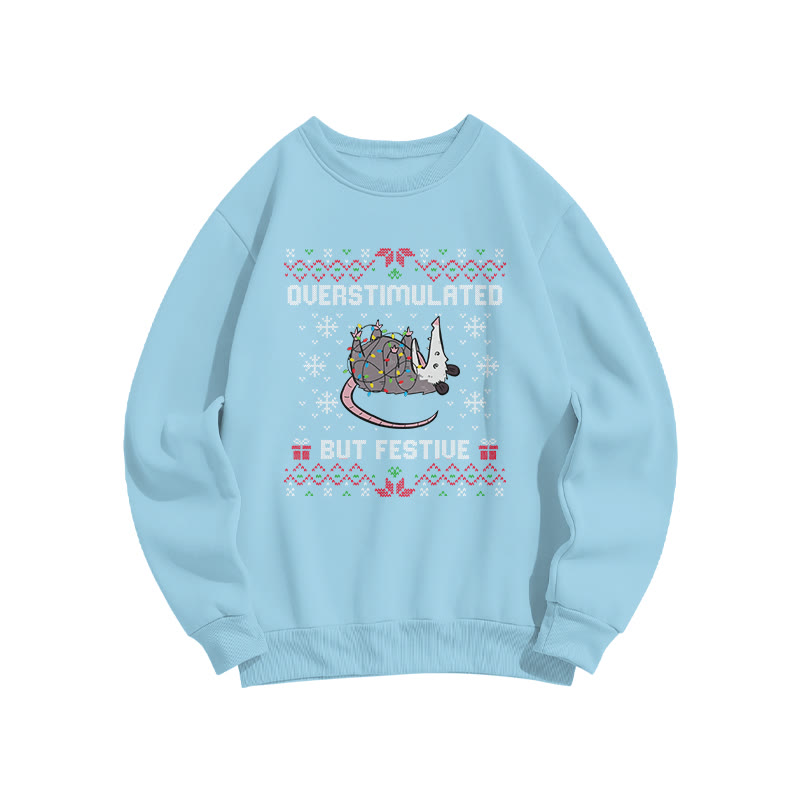 Unisex Overstimulated But Festive Christmas Print Sweatshirt - Blue - US16-18(2XL) - image 9