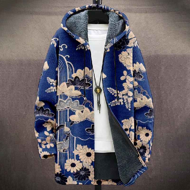 Retro Floral And Cloud Pattern Print Unisex Plush Thick Long-sleeved Fleece Jacket Coat - image 2