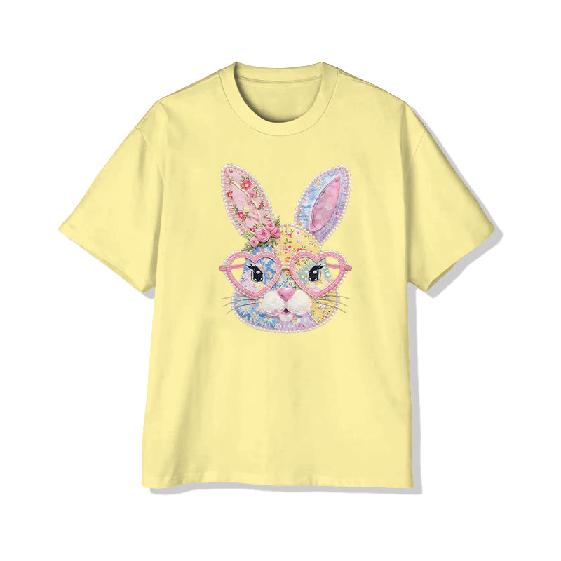 Easter Glasses Bunny Garden Flowers Print Pattern Cotton Print T-shirt - image 11