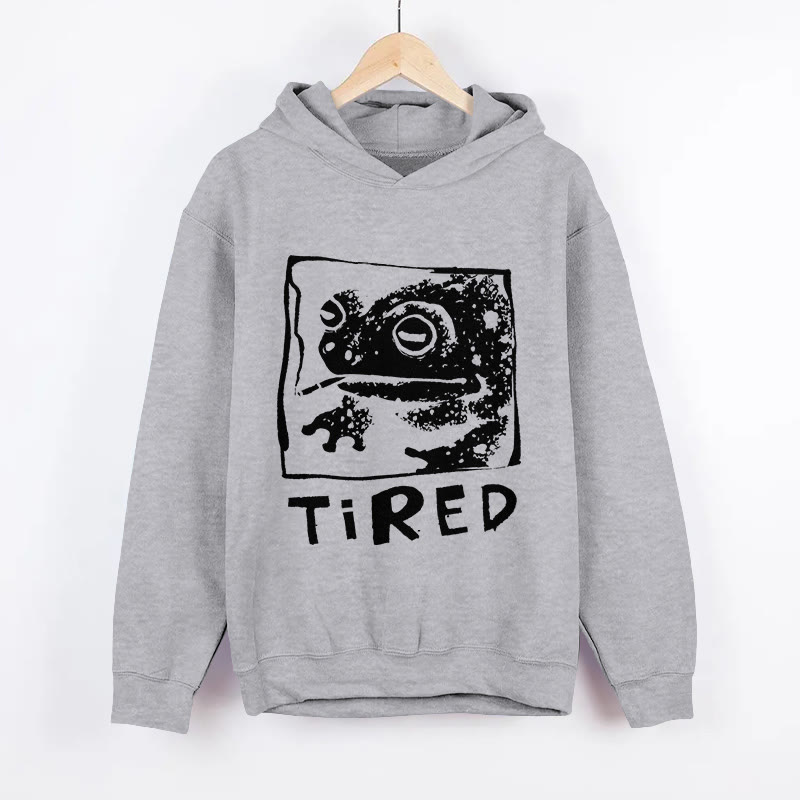 Unisex Tired Frog Pattern Long Sleeved Hoodie - Grey - US44-46(8XL) - image 3