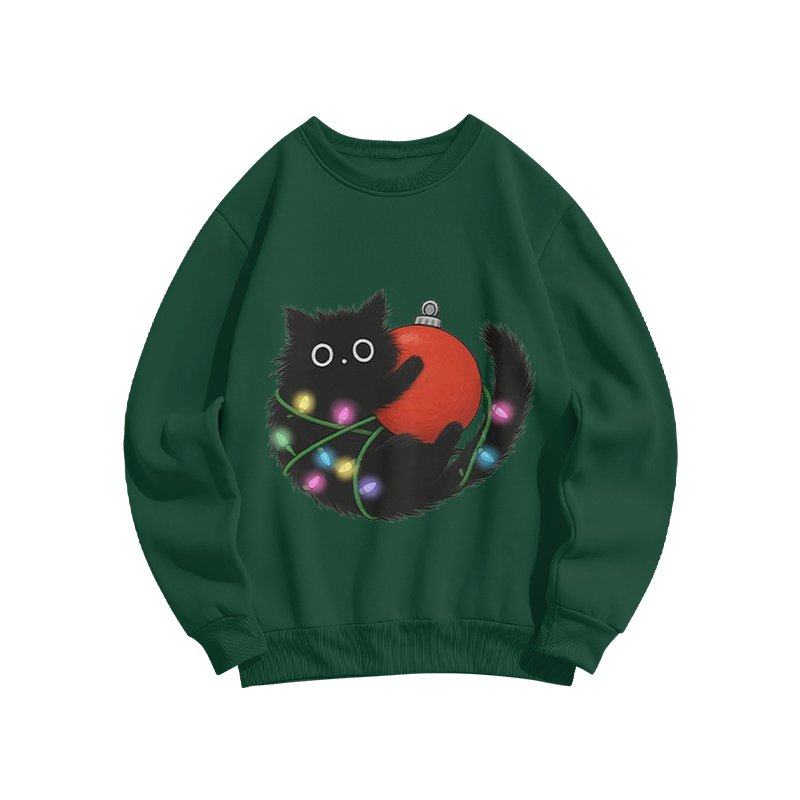 100% Cotton Christmas Kitten Holding Light Bulb Print Crew Neck Sweatshirt - Green - US16-18(2XL) - image 3