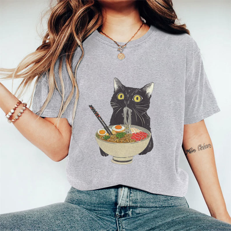 100% Cotton Ramen Cat T-shirt - Grey - 2XL - image 4