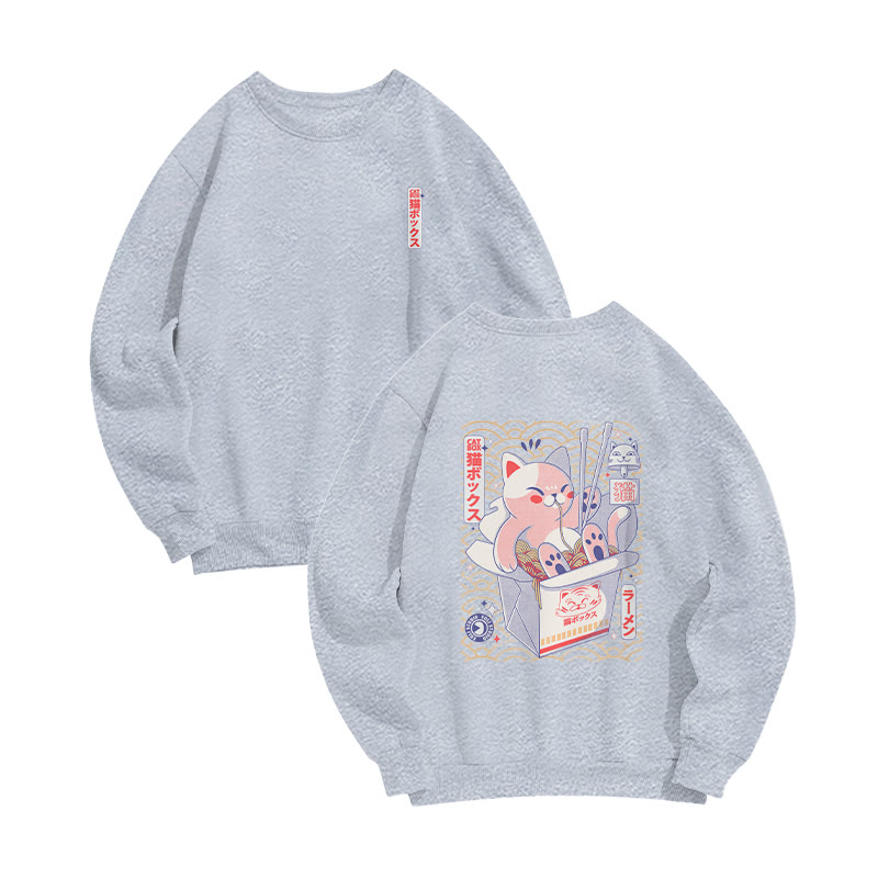 Unisex Cat Box Print Long-Sleeved Crew Neck Sweatshirt - Grey - US16-18(2XL) - image 5