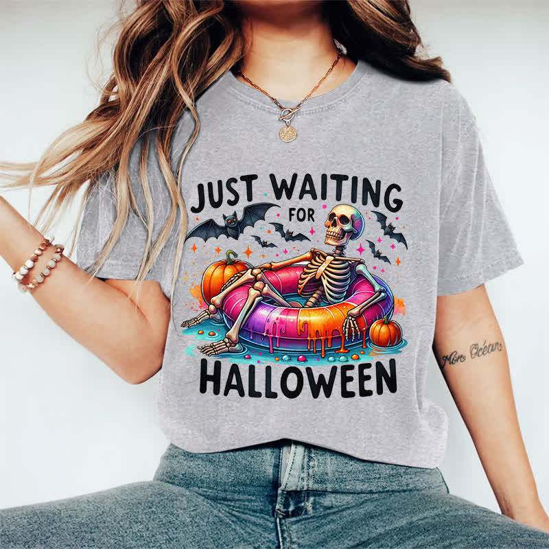 100% Cotton Just Waiting For Halloween Art Print T-Shirt - Grey - 2XL - image 7