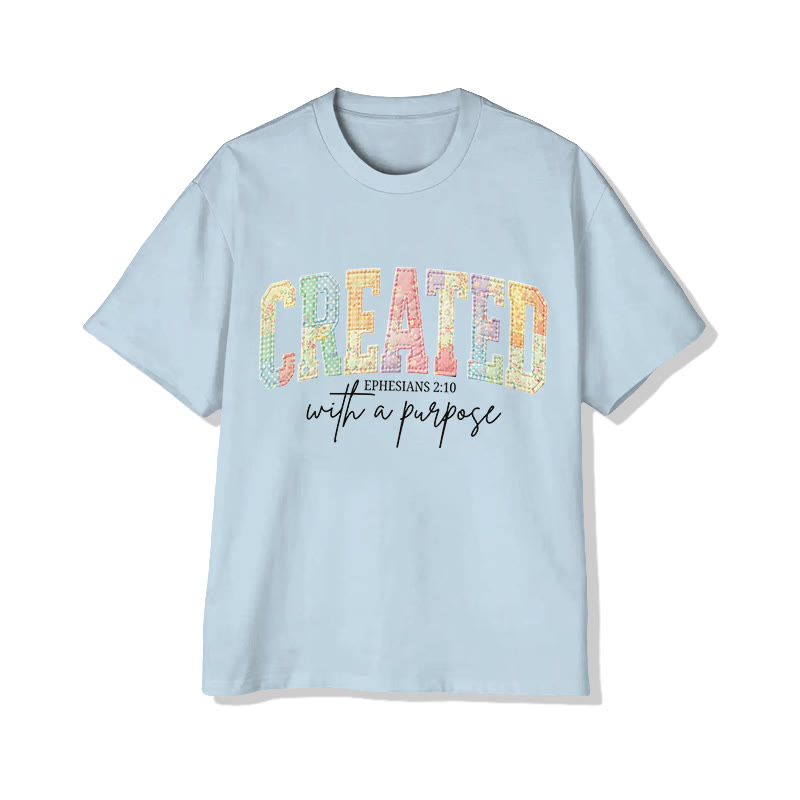 Christian Created With A Purpose Ephesians 2:10 Print Pattern Cotton Print T-Shirt - Light Blue - US16-18(2XL) - image 12