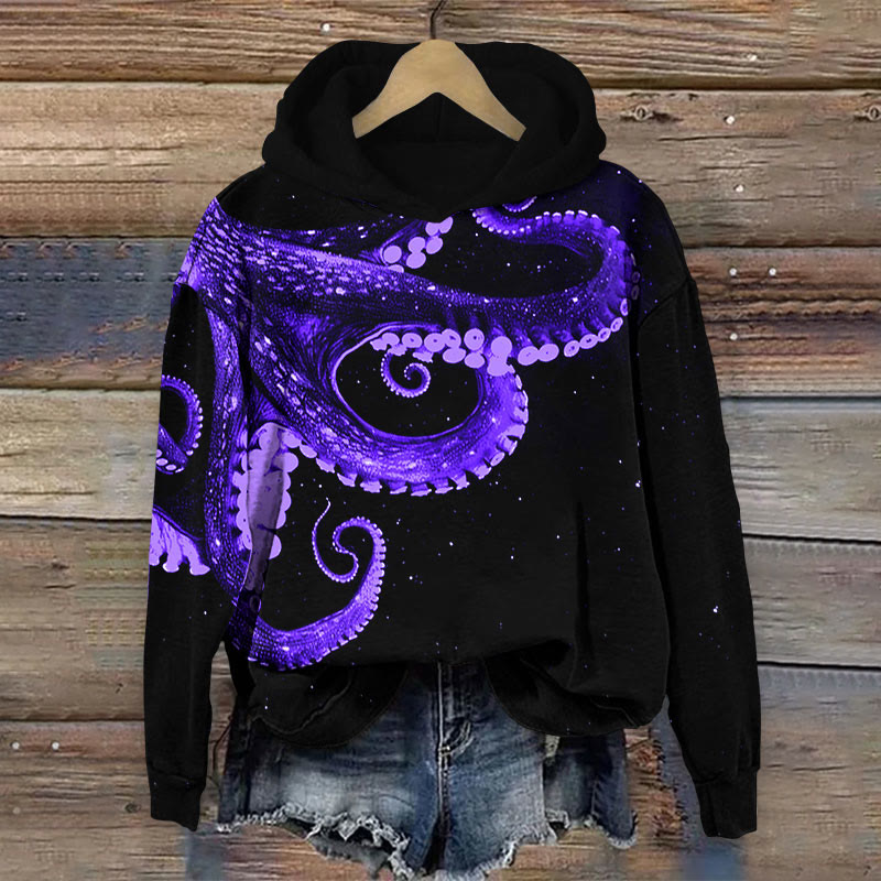 Three-dimensional Creative Octopus Print Long Sleeve Hoodie - Purple - 8XL - image 2