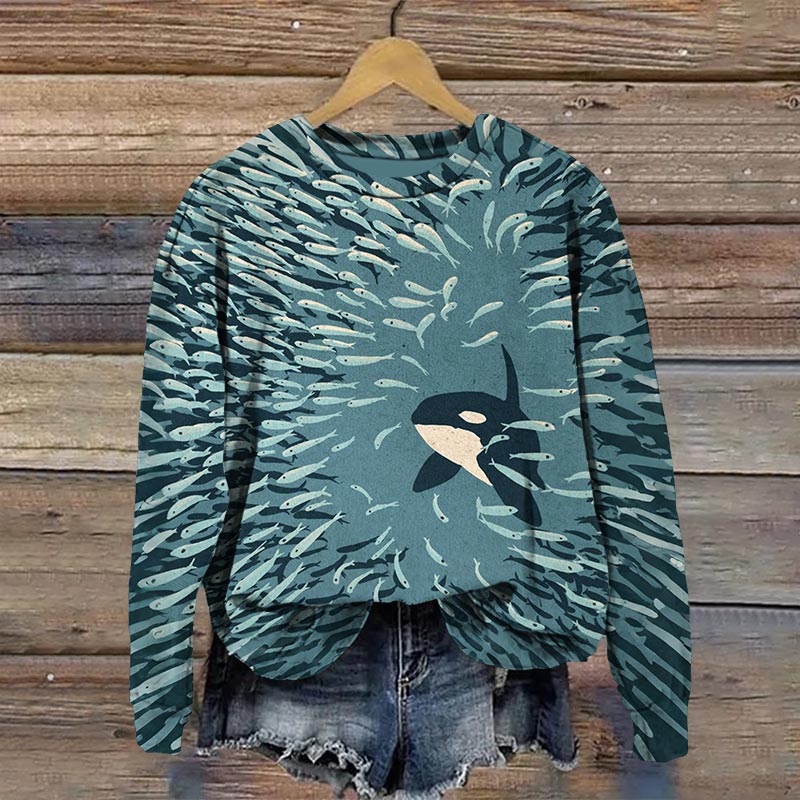 Orca And Herring Ball Art Print Casual Sweatshirt - Green - 5XL - image 1
