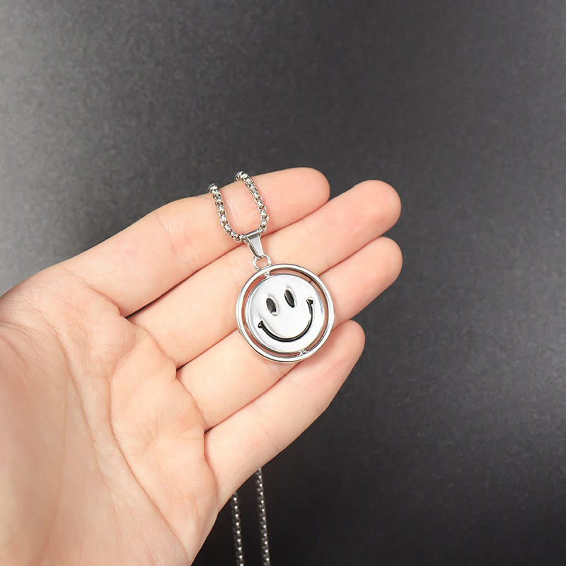 Simple Smiley Rotatable Necklace - Silver - one size - image 1