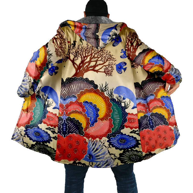 Colorful Fan-shape Pattern Tree Print Unisex Plush Thick Long-sleeved Fleece Jacket Coat - image 4