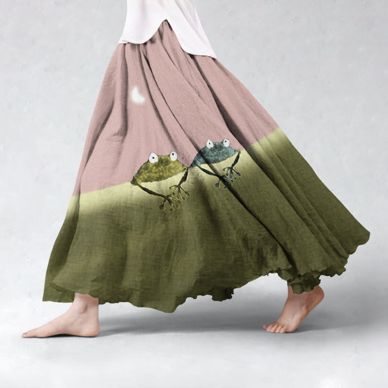 Simple Frog Color Block Skirt - Pink - 5XL - image 3